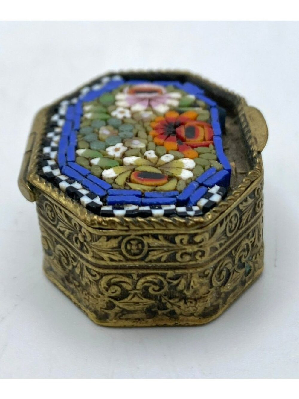 Mosaic Glass Brass box Trinket Italian Italy Vintage Antique Victorian Floral - Picture 5 of 8